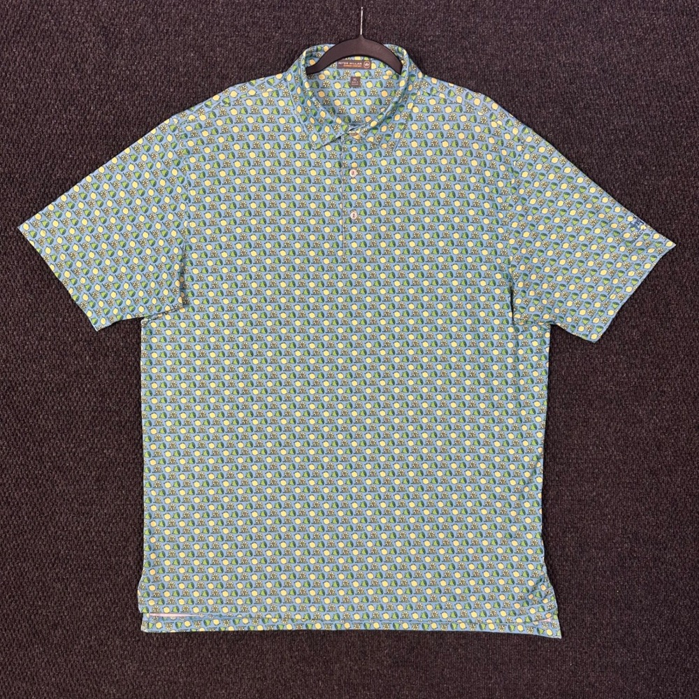 Peter Millar Summer Comfort Golf Polo Shirt Mens XL Blue Lemon Lime Black Hawk